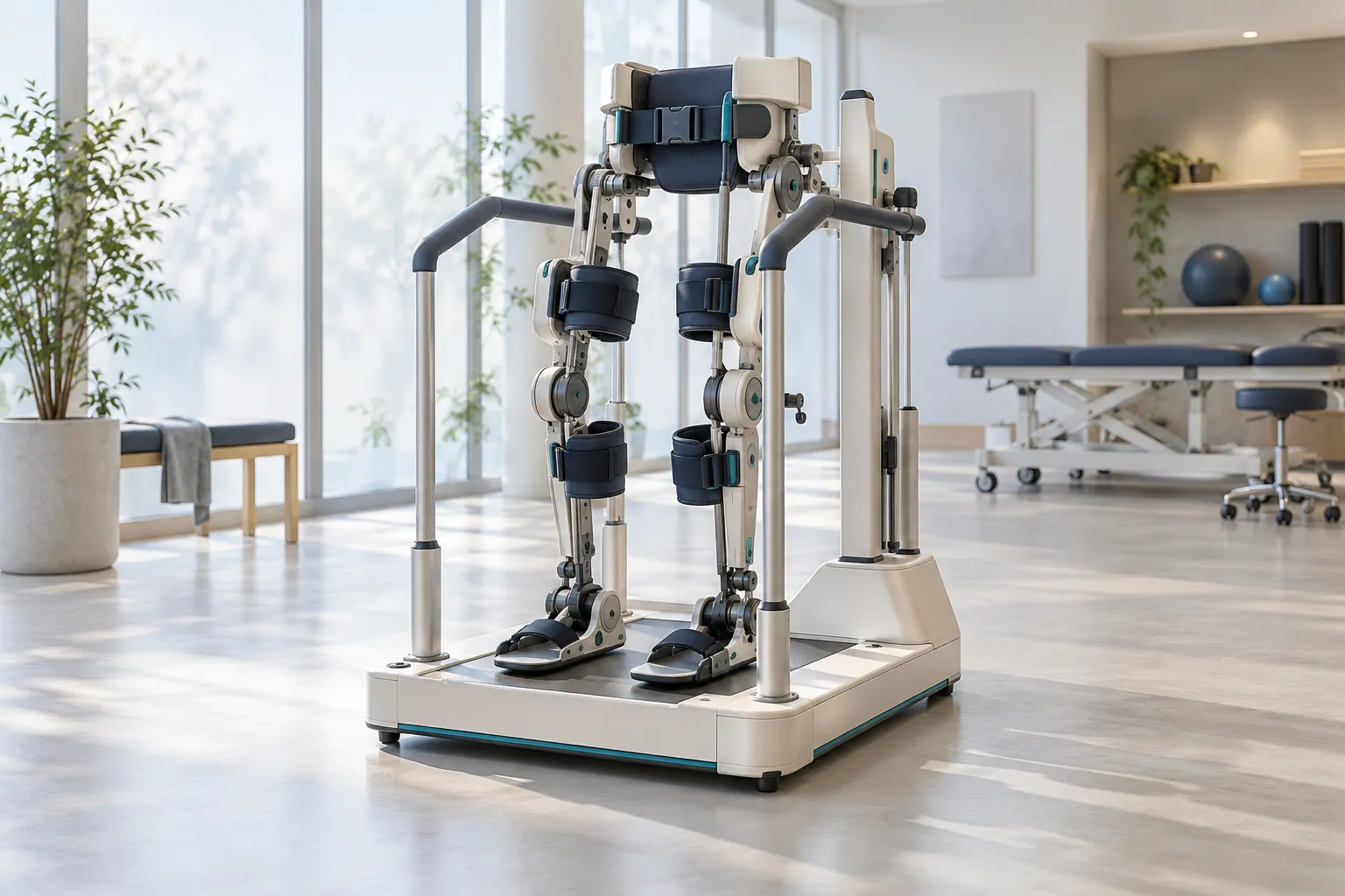 Robotic gait training system in a bright clinical room